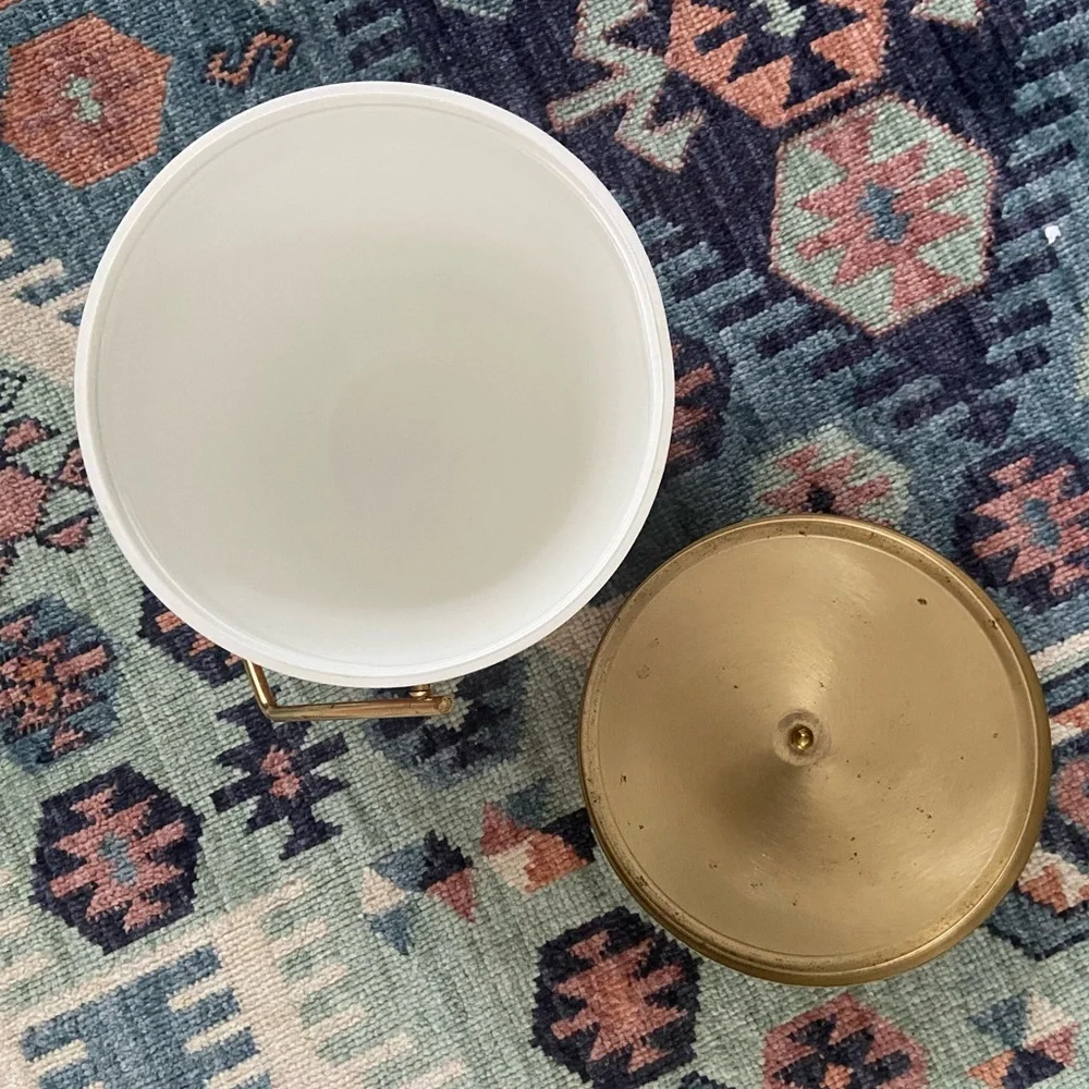 MCM vintage ice bucket drinkware gold tone vegan ostrich leather mid century